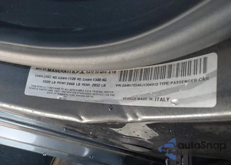 2018 Maserati Ghibli z USA, uszkodzony, nr VIN ZAM57XSA6J1304912